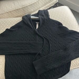 Women's Cashmere AQUA Black Cable Knit Sweater